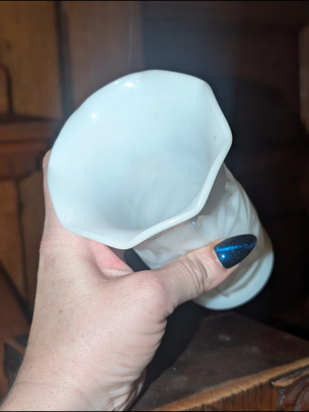 Vintage Hazel Atlas Starburst Milk Glass Vase 6 in